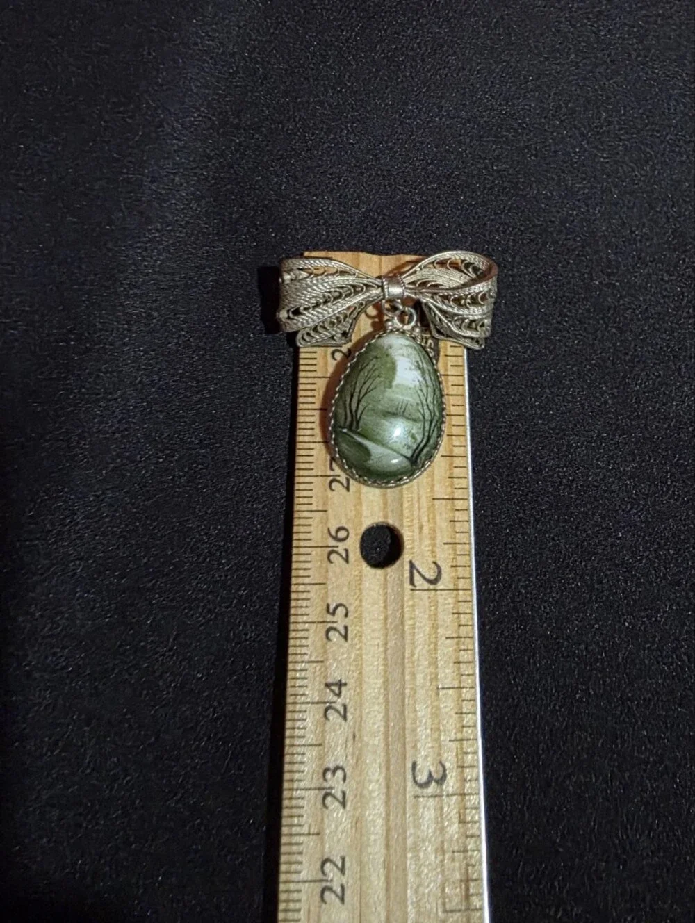 Soviet Russian Rostov Finift Hand Painted Landscape Bow Brooch Enamel
